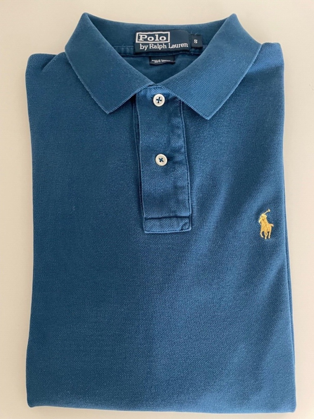 Ralph Lauren Men's Mesh Polo Shirt, Ocean Blue, Long Sleeve ~ Weathered
